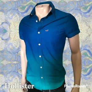 🆕 Hollister Co. Short Sleeve Button Down Shirt Ombré Dip Dye Roll Sleeve XS
